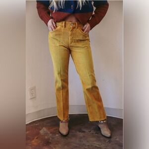 Re/Done Yellow Corduroy Women's High Rise Cotton Ankle Loose Flare Pant- 26